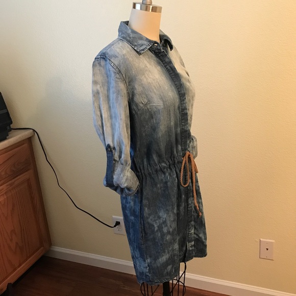 Denim button up dress acid wash distressed belt sm - Picture 3 of 4