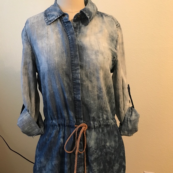 Denim button up dress acid wash distressed belt sm - Picture 4 of 4