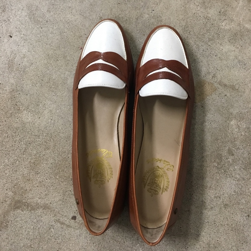 Vintage Brown and White Leather Penny Loafers