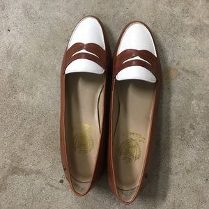 Vintage Brown and White Leather Penny Loafers