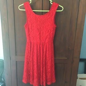 Red lace backless dress