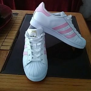 Pink and White Shell Toe Addidas
