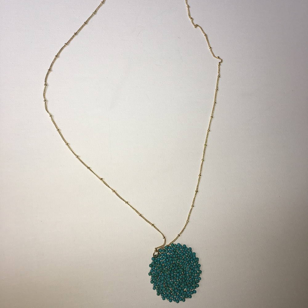 blue beaded necklace with gorgeous gold chain