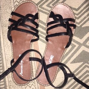 American eagle black & brown sandals w ankle strap