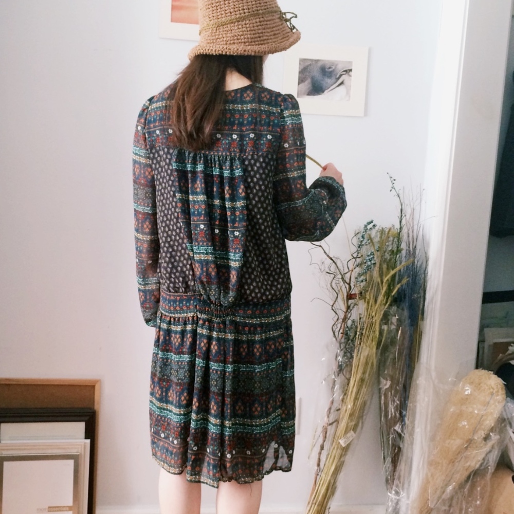 Zipia Korea Chiffon Long-Sleeved Floral Dress XS-S