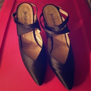 VINTAGE Yves St. Laurent satin kitten heels
