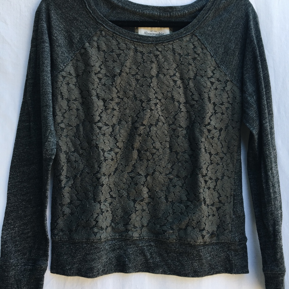 ABERCROMBIE grey long-sleeved t-shirt with lace