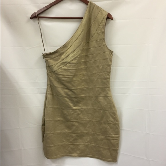 Express Dresses & Skirts - NWT Express one shoulder gold bodycon dress M