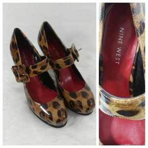 Nine West leopard print patent leather pumps