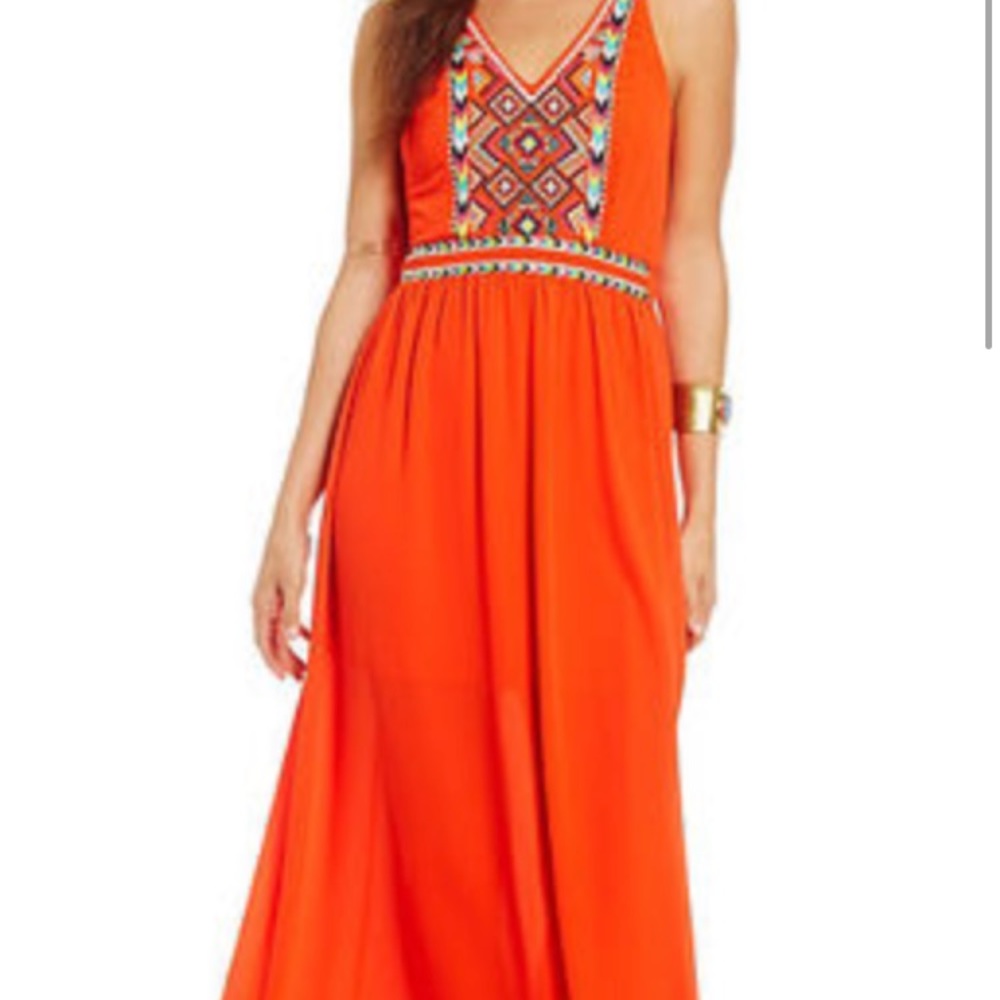 GB (orange embroidered halter) Maxi Dress