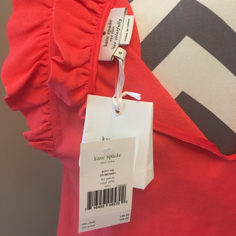 🚫SOLD🚫NWT Kate Spade grace ruffle top in coral - Picture 6 of 6