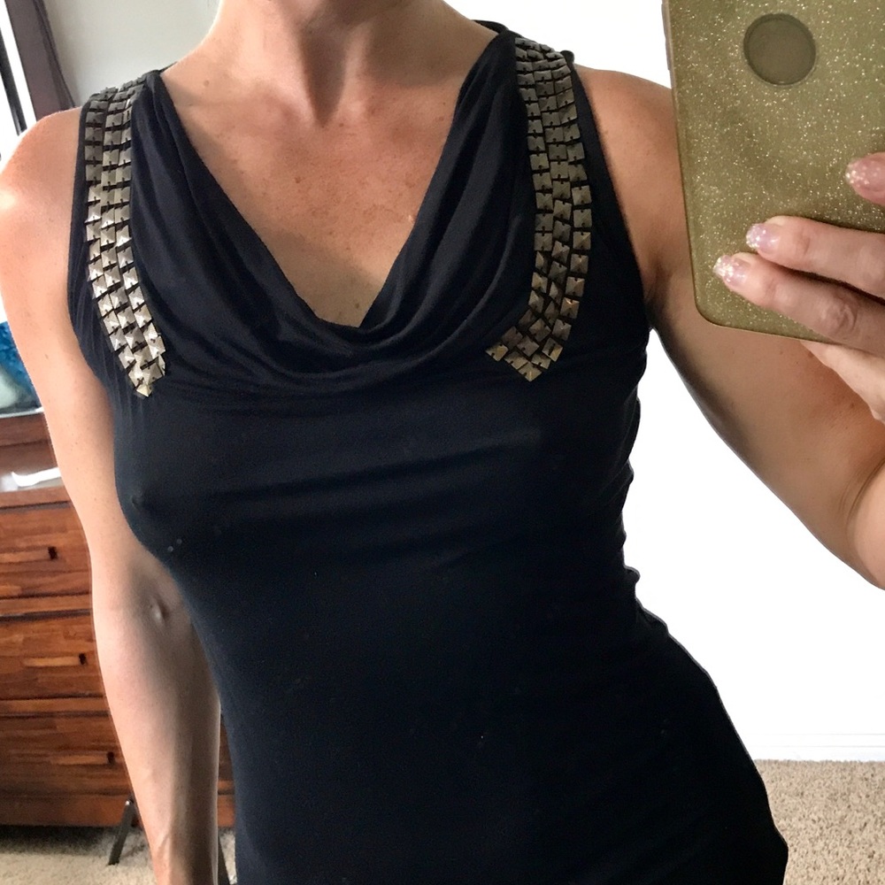 Black tank with brushed gold studs