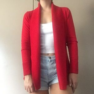 Red open front cardigan