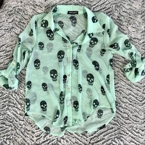 Turquoise sheer skull shirt