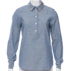 Kate Spade Jewel-Embellished Chambray Blouse