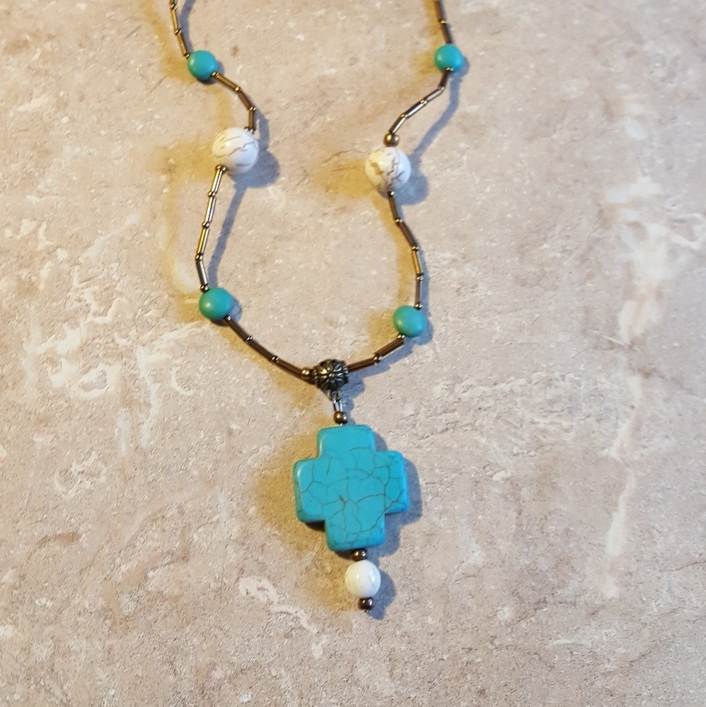 SOLD! Magnesite Cross Necklace