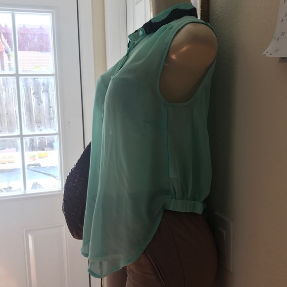 LOVE CULTURE :| Sheer Buttoned Top.Turquoise.MED. - Picture 6 of 8