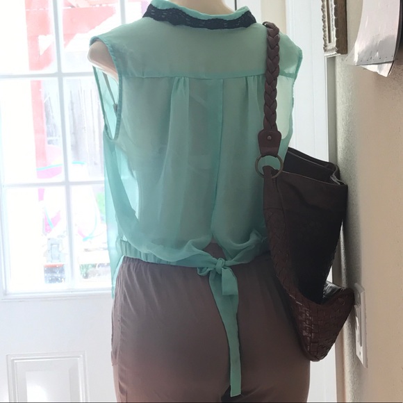 LOVE CULTURE :| Sheer Buttoned Top.Turquoise.MED. - Picture 2 of 8