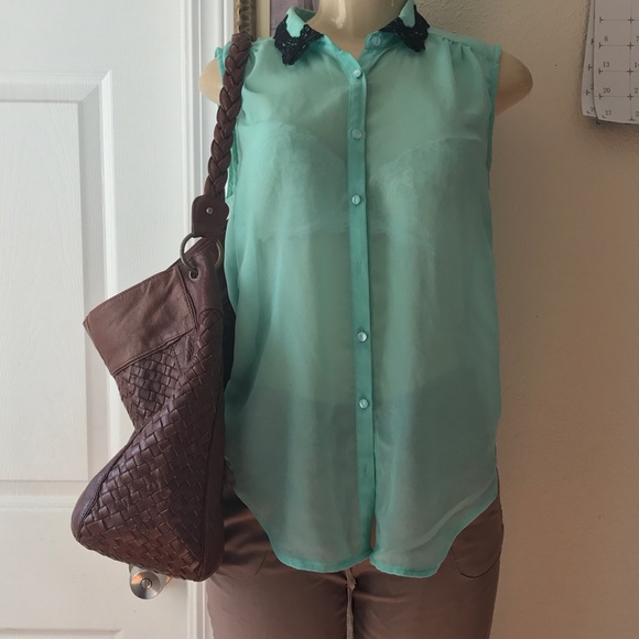 LOVE CULTURE :| Sheer Buttoned Top.Turquoise.MED. - Picture 3 of 8