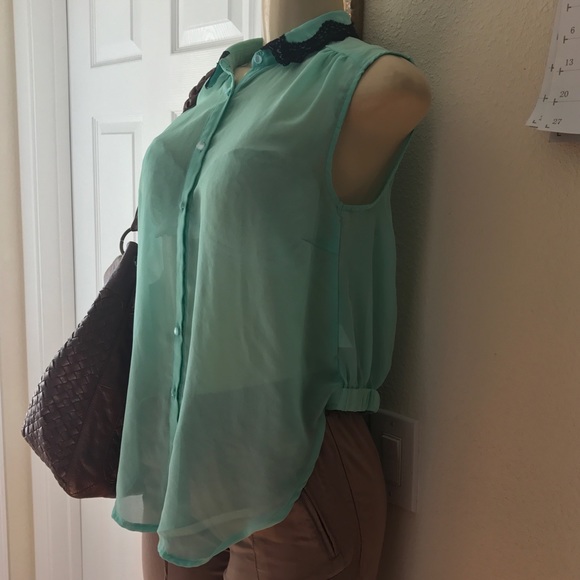 LOVE CULTURE :| Sheer Buttoned Top.Turquoise.MED. - Picture 4 of 8