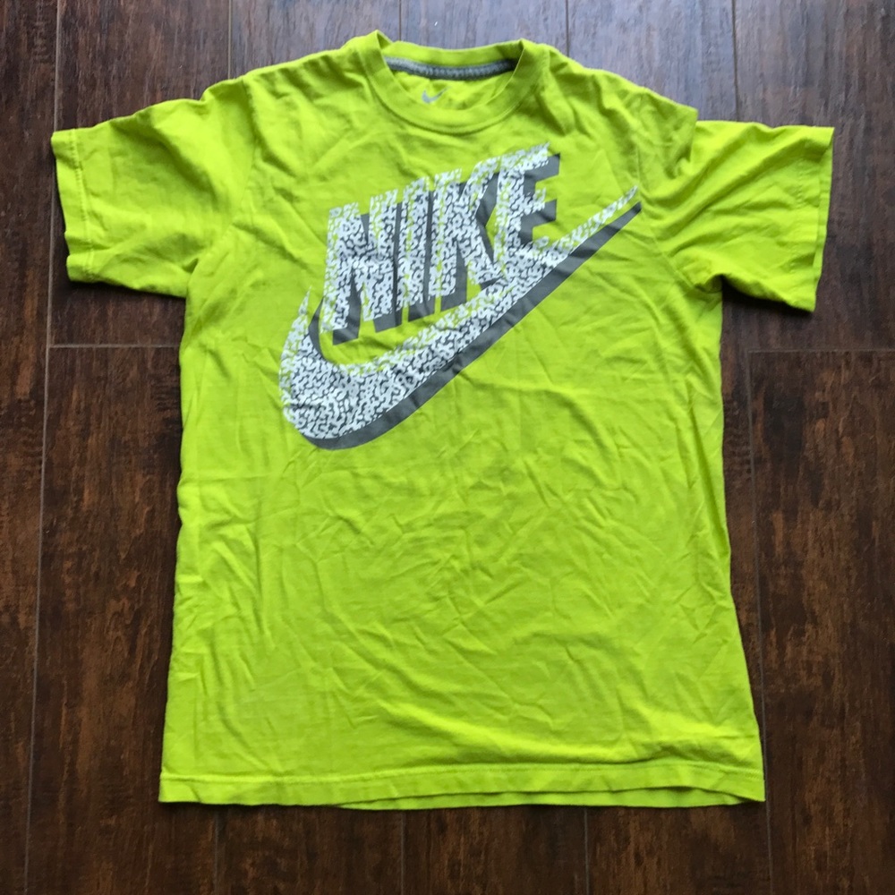 Kids Nike Logo Spell Out Neon Green Tshirt