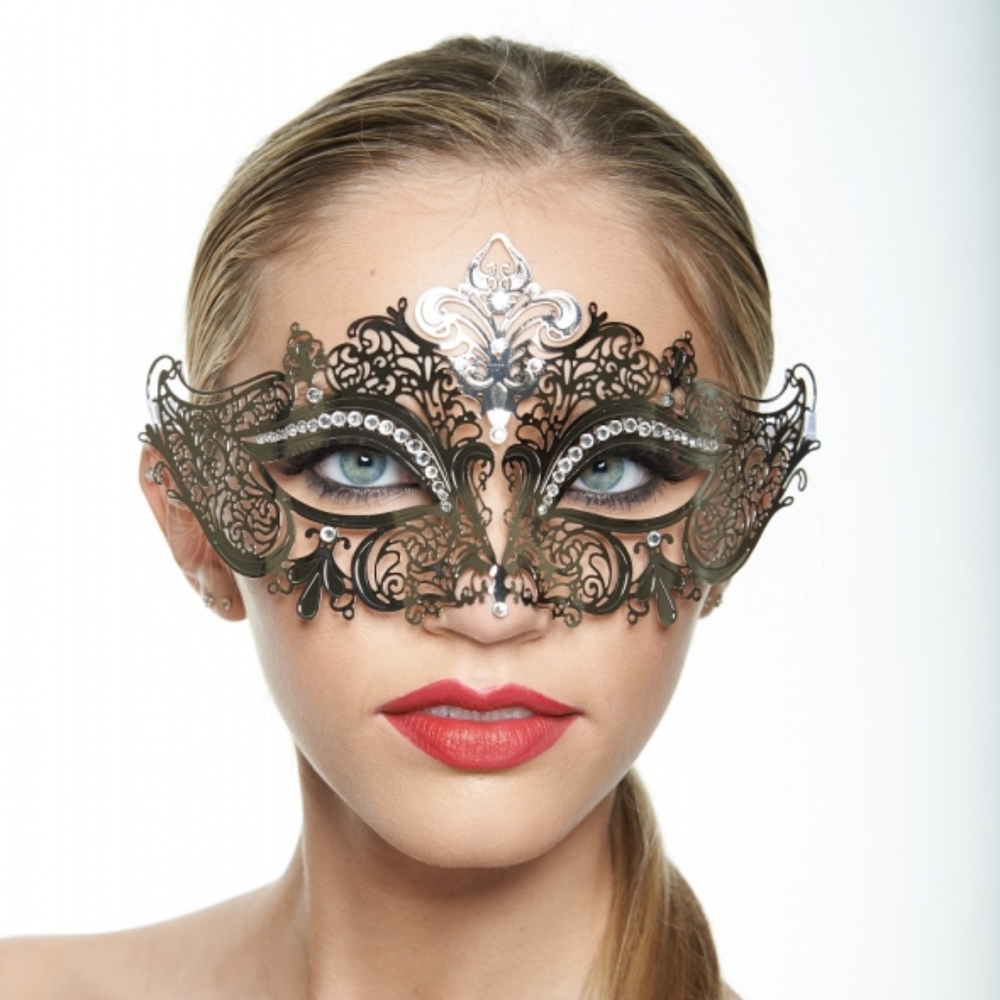 Silver Laser Cut Masquerade Mask with Clear Stones