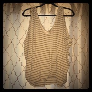 Gray and white stripe crop double layer tank