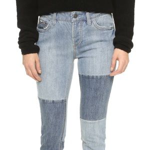 Free People Blue Patched & Relaxed Skinny Jeans