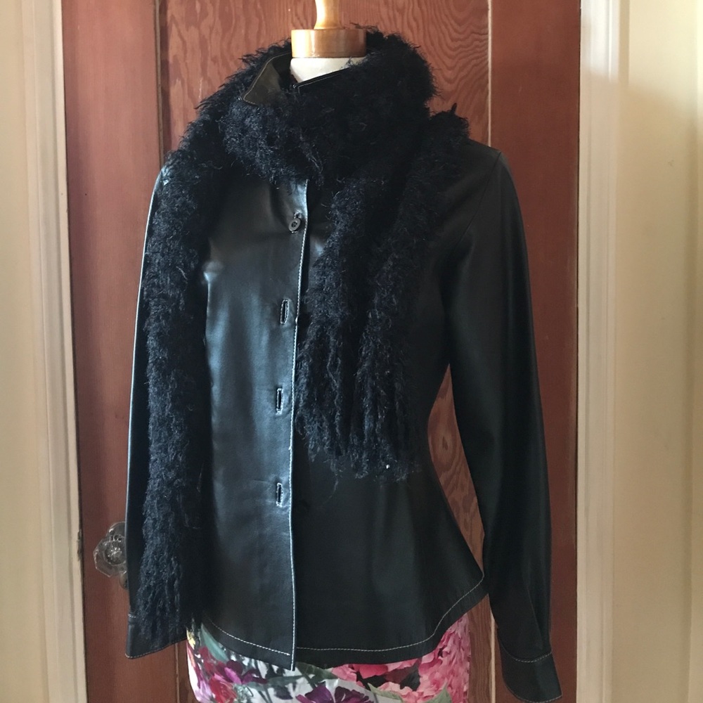 Yummy Furry Crocheted Long Black Scarf
