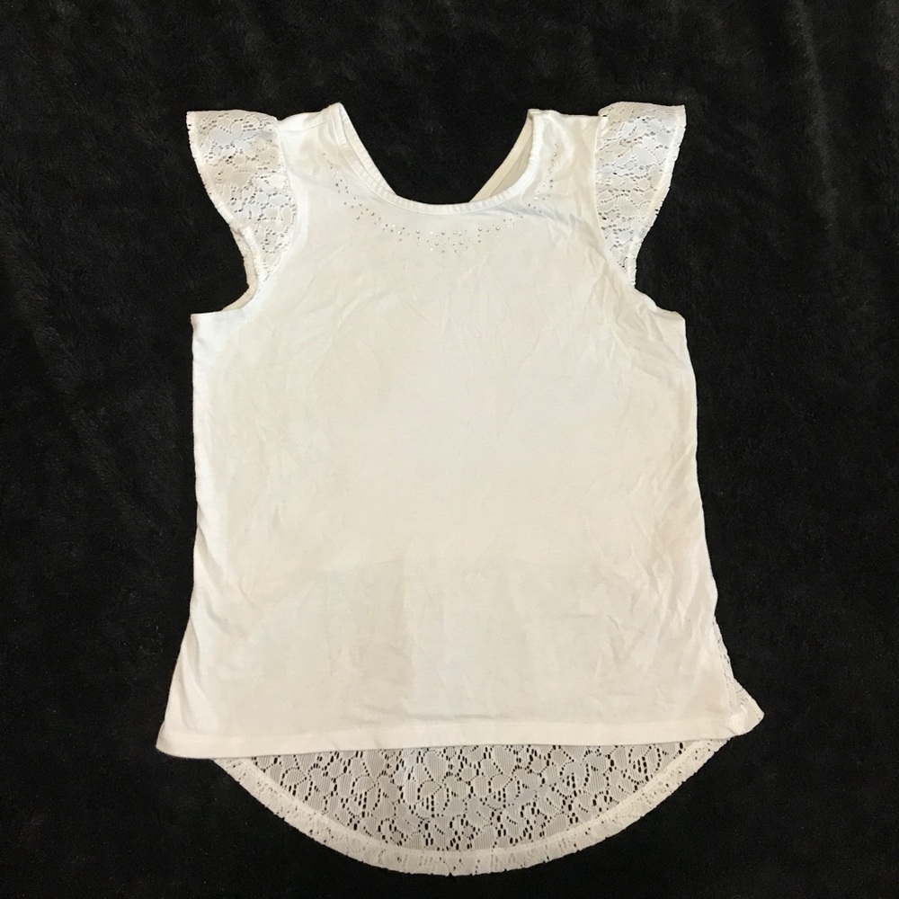 Girls high lo short sleeve lace shirt
