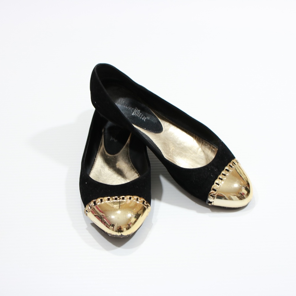 Black and Gold Faux Suede Flats Size 6 - Picture 2 of 6
