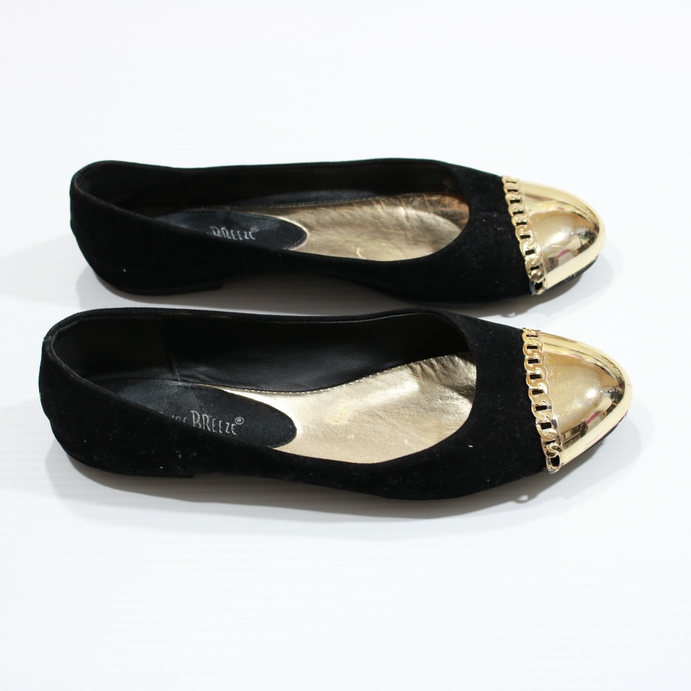 Black and Gold Faux Suede Flats Size 6 - Picture 3 of 6