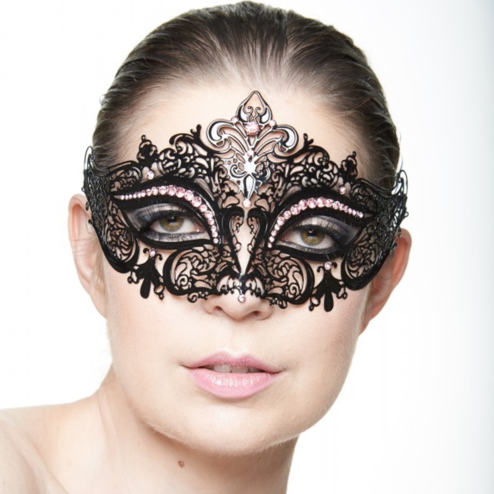 Black Laser Cut Mask with Pink Rhinestones