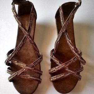 Strappy Low Wedge Sandal w/Embellishments