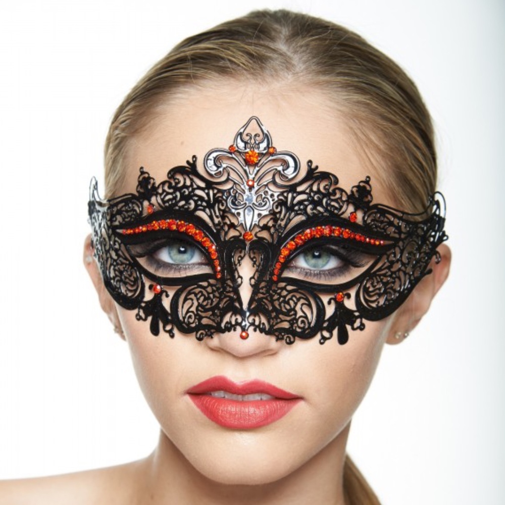 Black Laser Cut Mask with Red Rhinestones