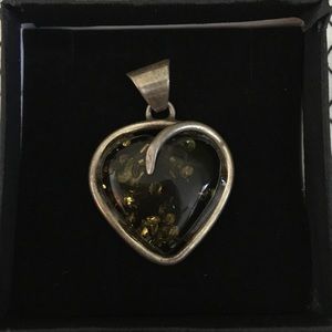 Green amber heart pendant