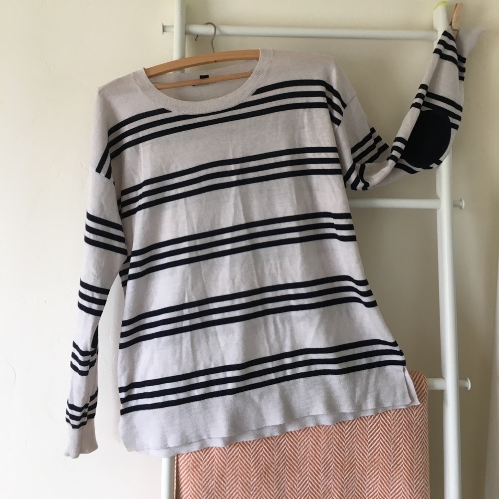 J Crew merino wool striped sweater with elbow pads