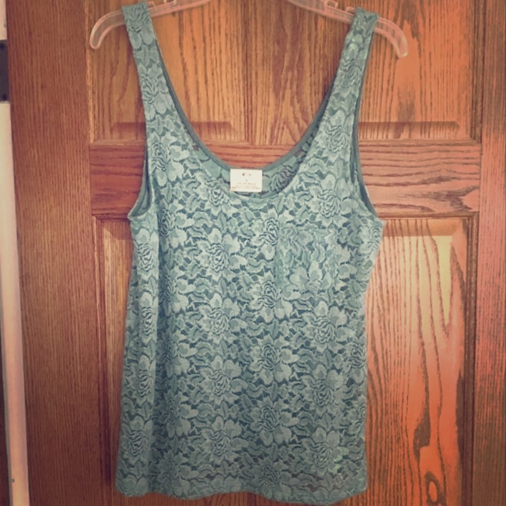 Green/blue lace tank top