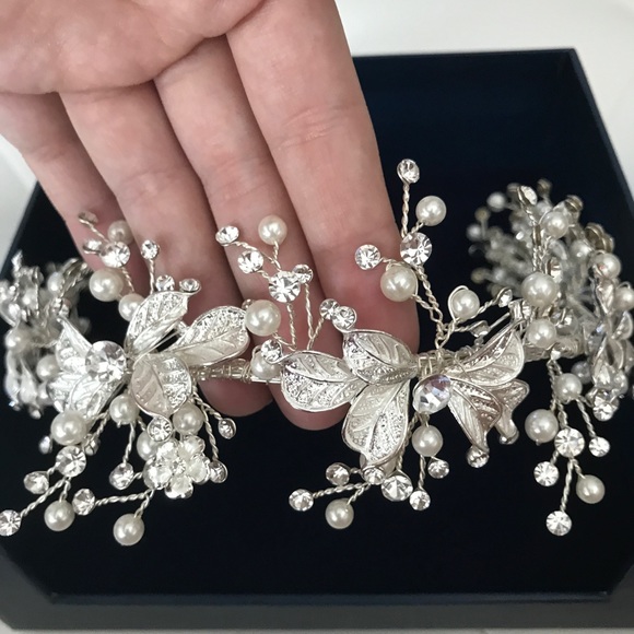 Beautiful crystal and pearl head piece wedding bridal bride headpiece main image 6