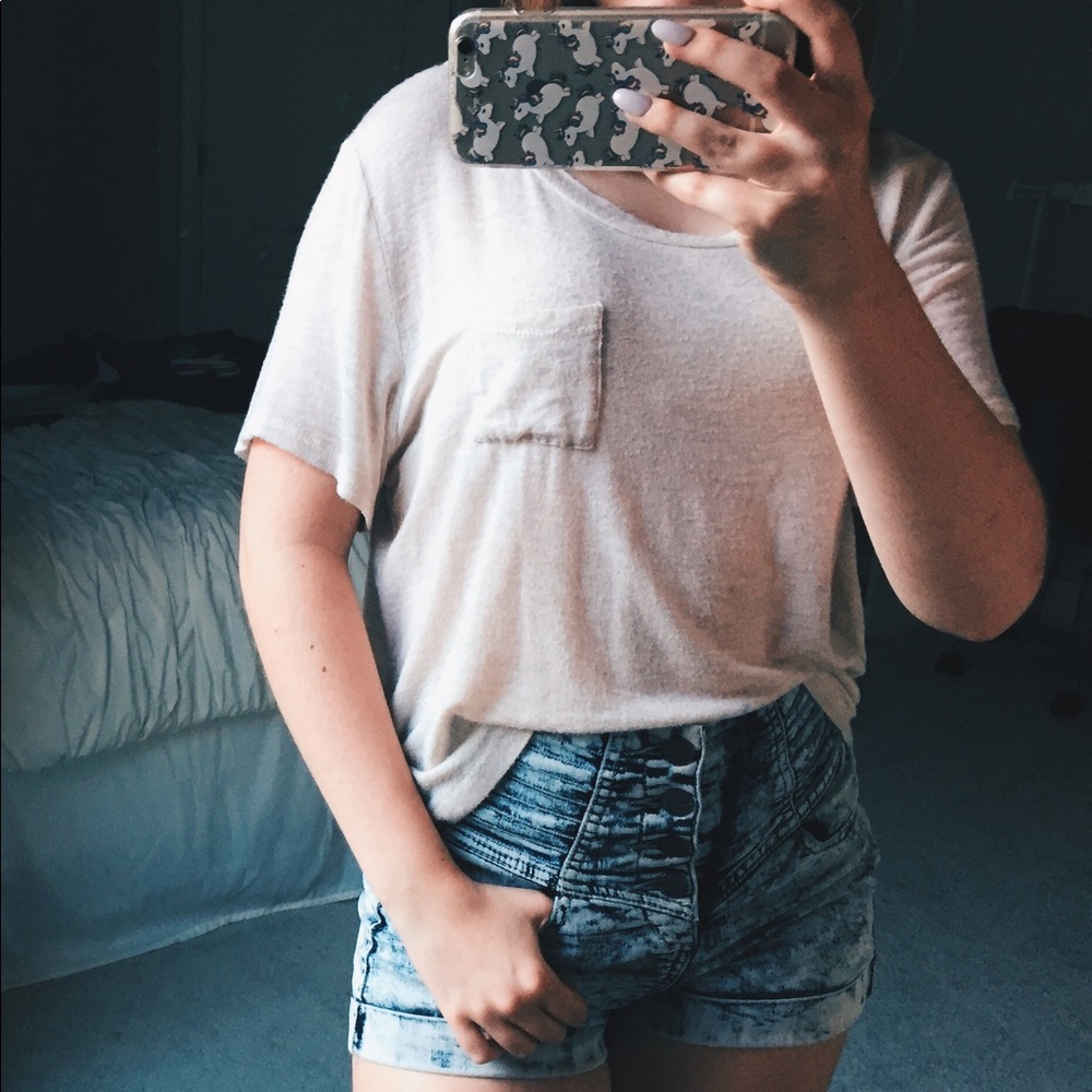 Sheer cream scoop neck t shirt
