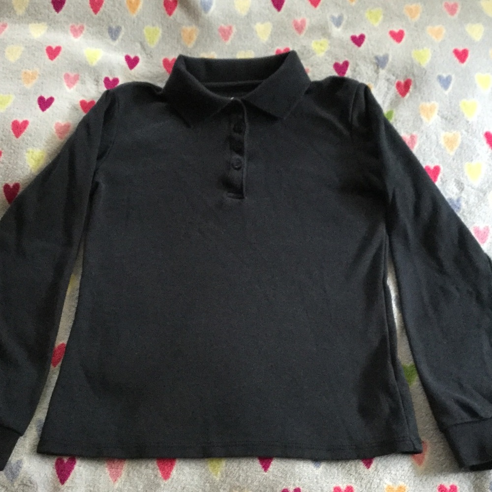 Girl's school uniform long sleeve navy blue polo.