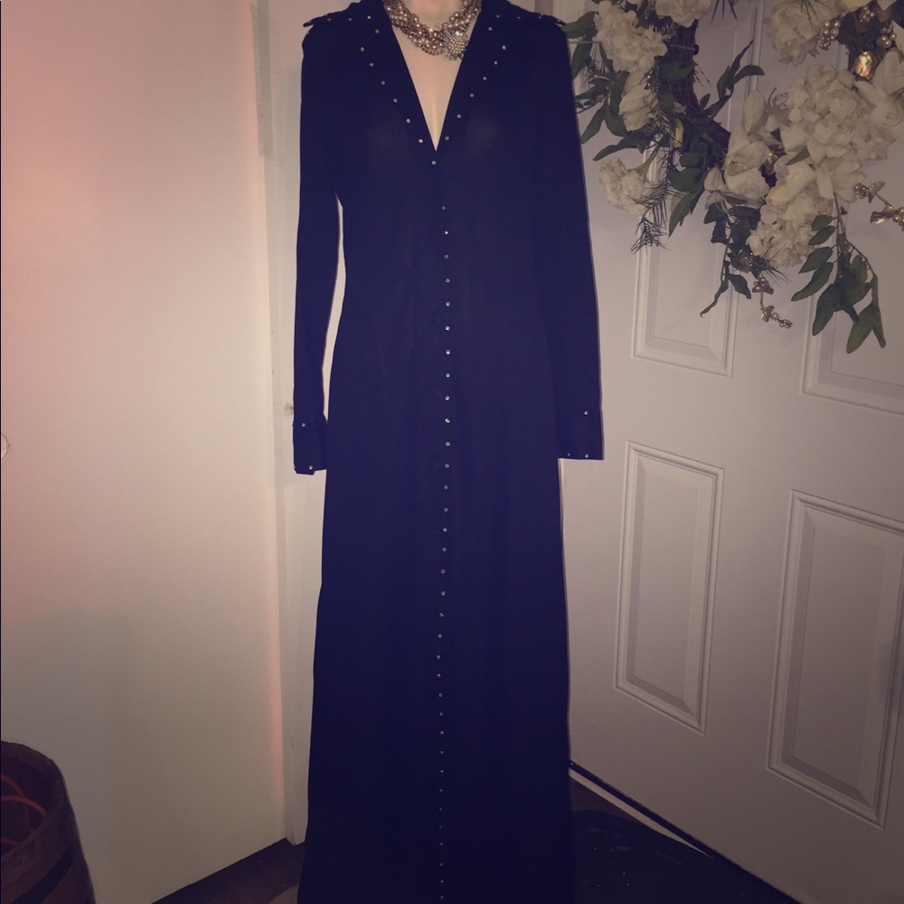 Vintage hand made black long dress rhinestones