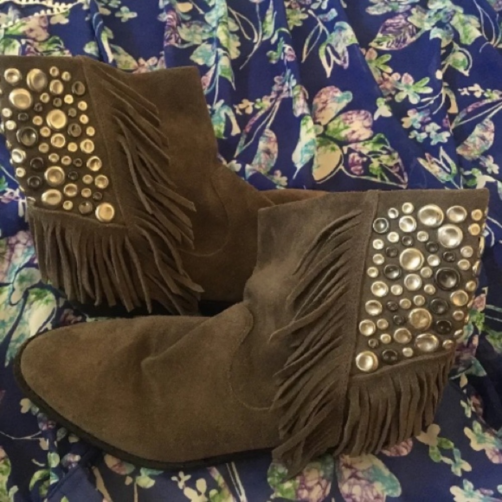 Reba Fringe Studded heeled booties