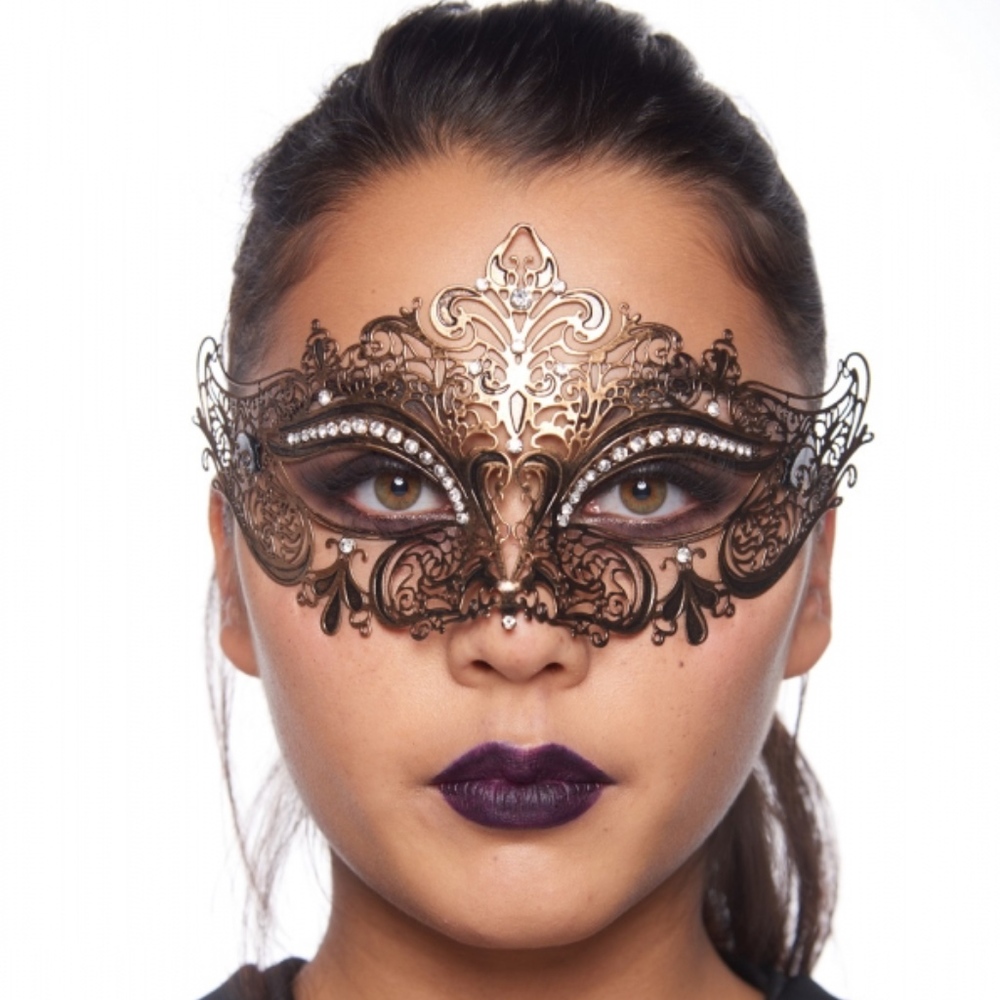 Vintage Gold Laser Cut Mask with Clear Rhinestones