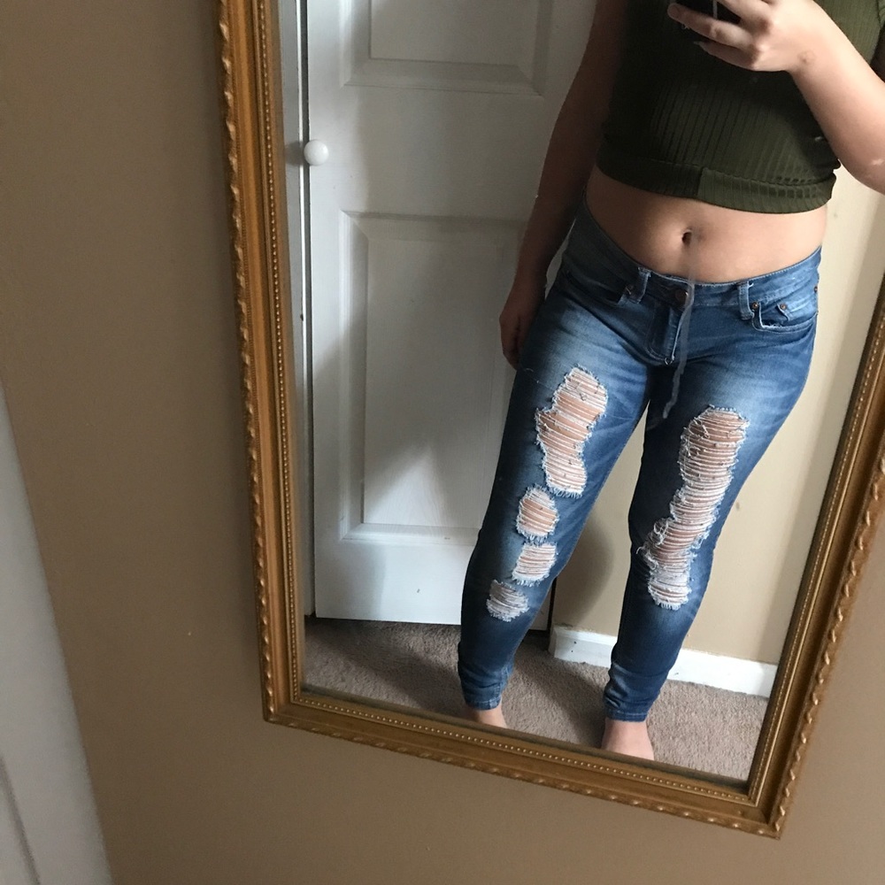 Low Rise Ripped Jeans