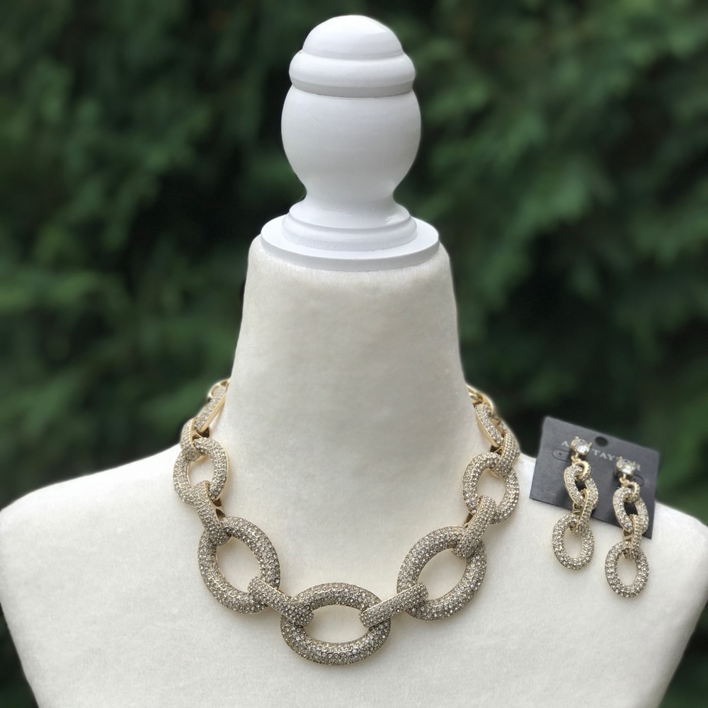 ✨Ann Taylor✨chain link pave necklace & earrings