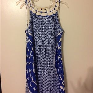 Blue and white geometric dress