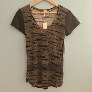 Camo T-Shirt with Faux Leather sleeves