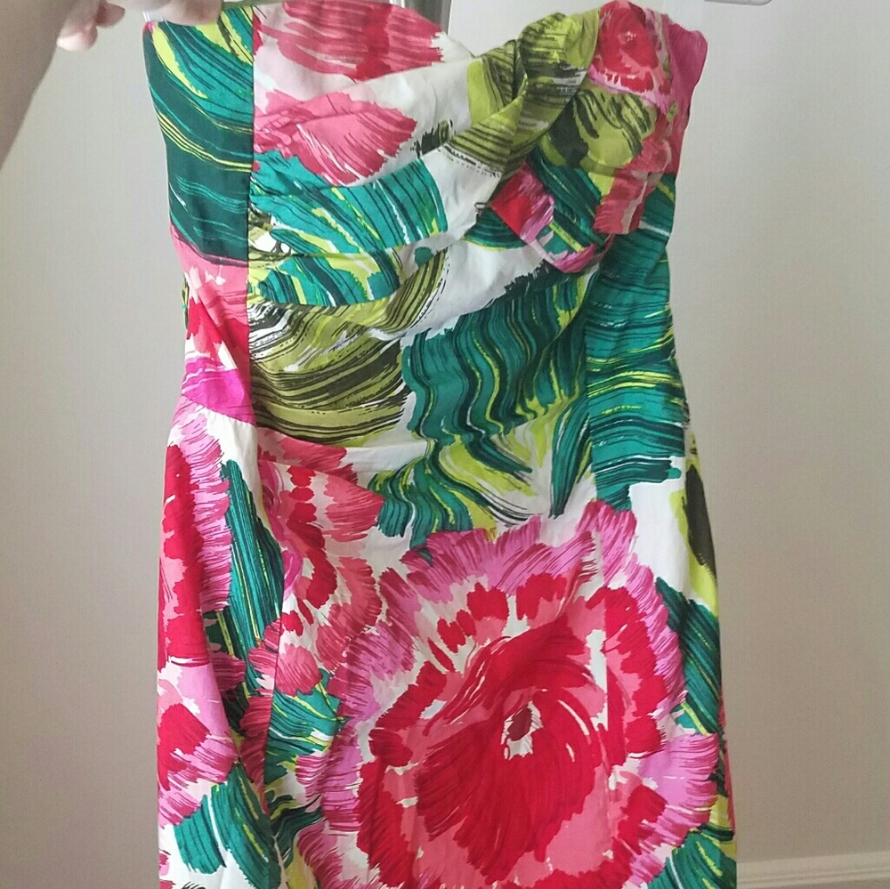 Nanette Lepore Strapless Tropical Print Dress