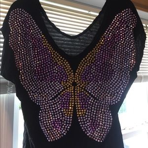 studded butterfly v neck